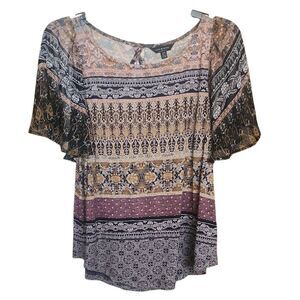 Lucky Brand Pink and Blue Graphic Short Sleeve Blouse NWOT‎